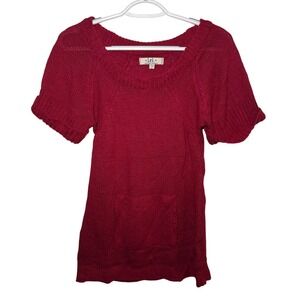 LEI Red Knit Short Sleeve Sweater With Pocket‎ Womens Medium Y2K Granola Fairy